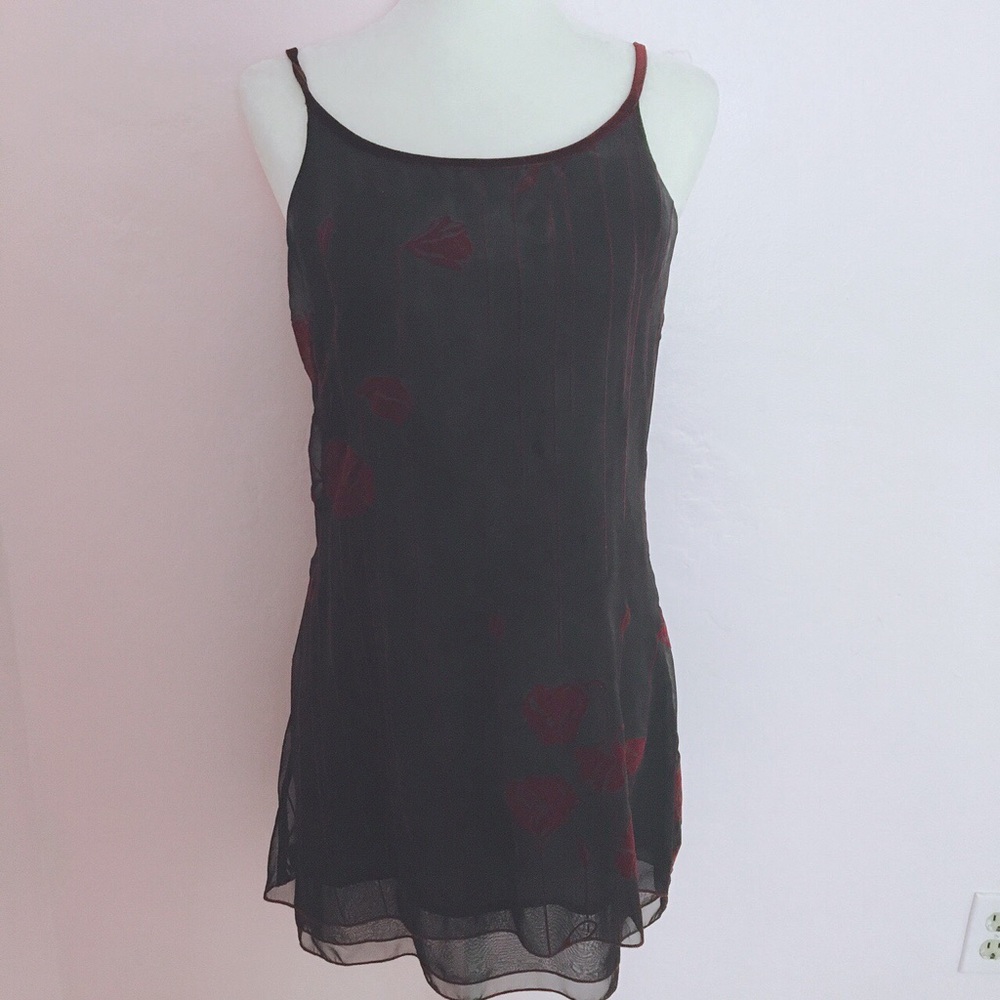 vintage 90s black chiffon red velvet mini dress